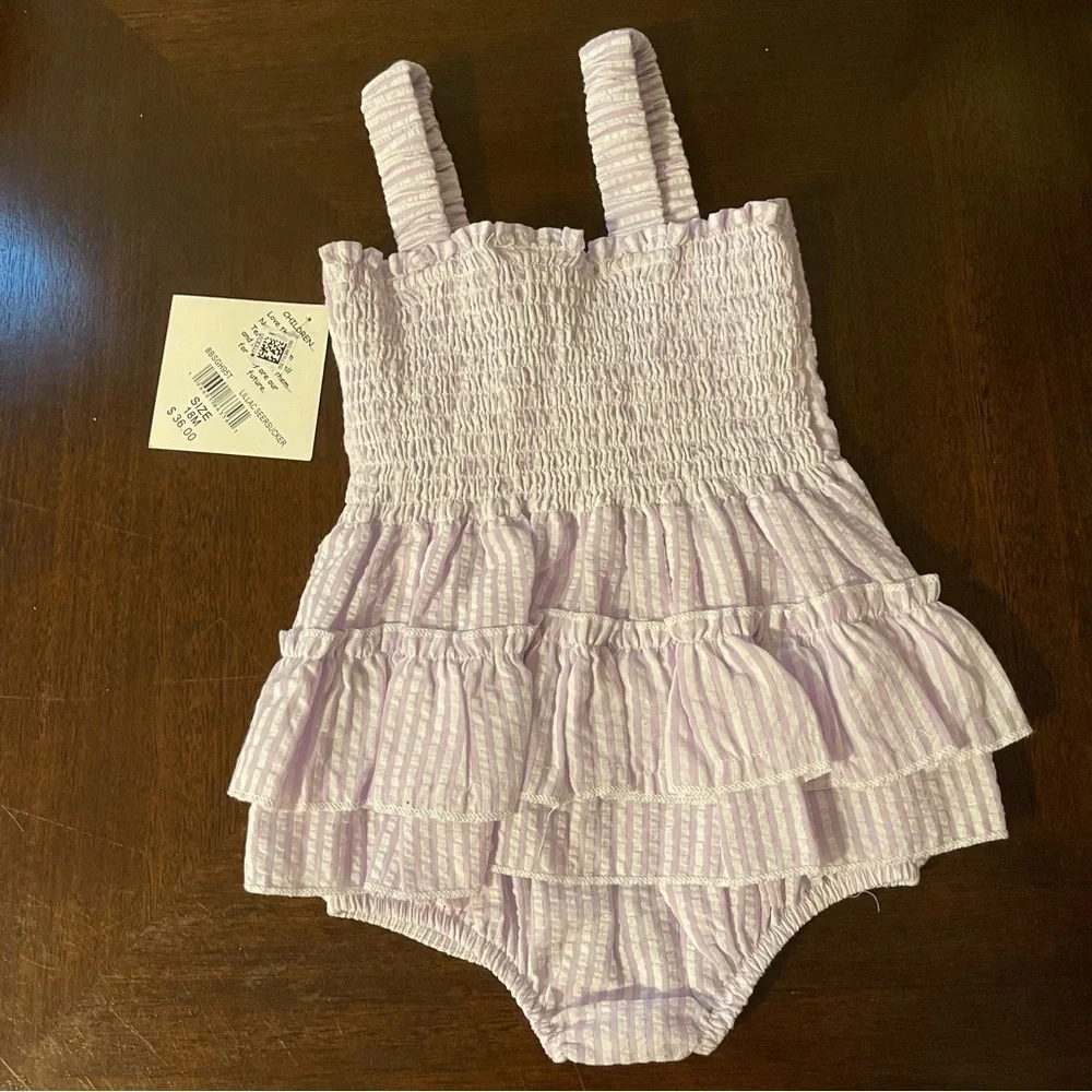 🆕 Blueberi Boulevard | Lilac Seersucker Summer Romper | 18 mo